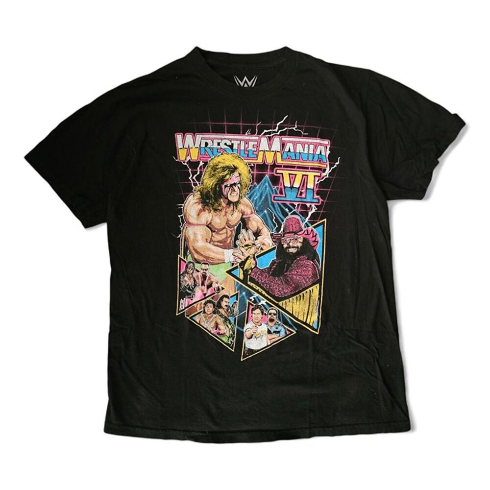 WWE WrestleMania VI Promo shirt Warrior Macho Man Black t-shirt medium